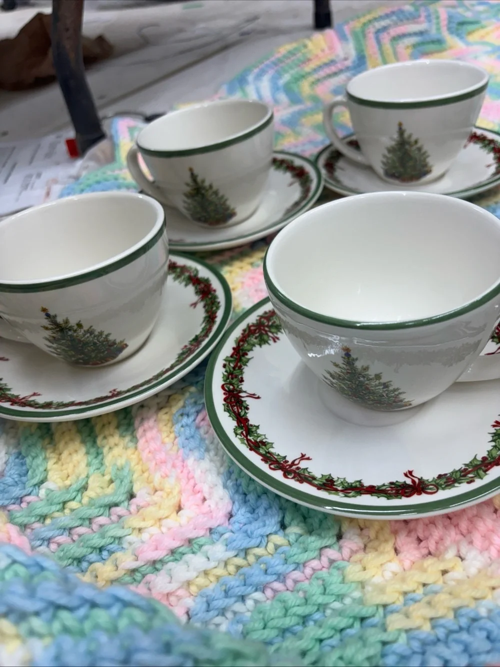 Christopher Radko lot of 8 celebration traditions Christmas tree cups w/ saucers